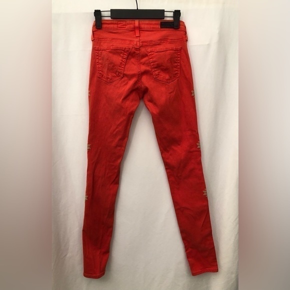 AG Adriano Goldschmied Super Skinny Legging Santa Fe Embroidered Orange Jeans 25 - Picture 3 of 15